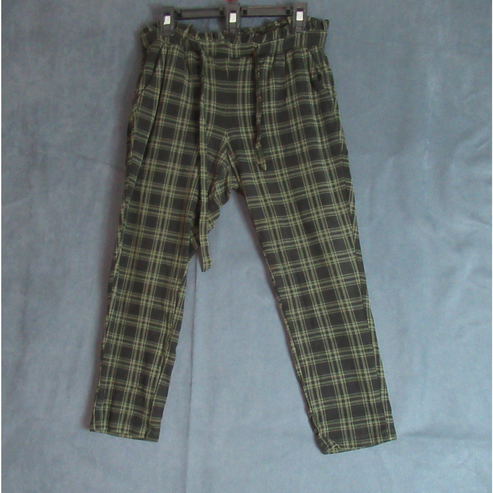 Torrid Pants Womens Size 00 Green Black Plaid Flannel Preppy Skater Punk Cozy